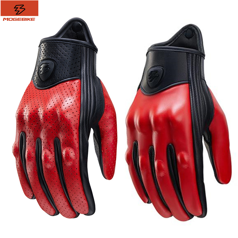 Motorcycle Gear Clearance - Retro rood lederen motorhandschoenen heren dames