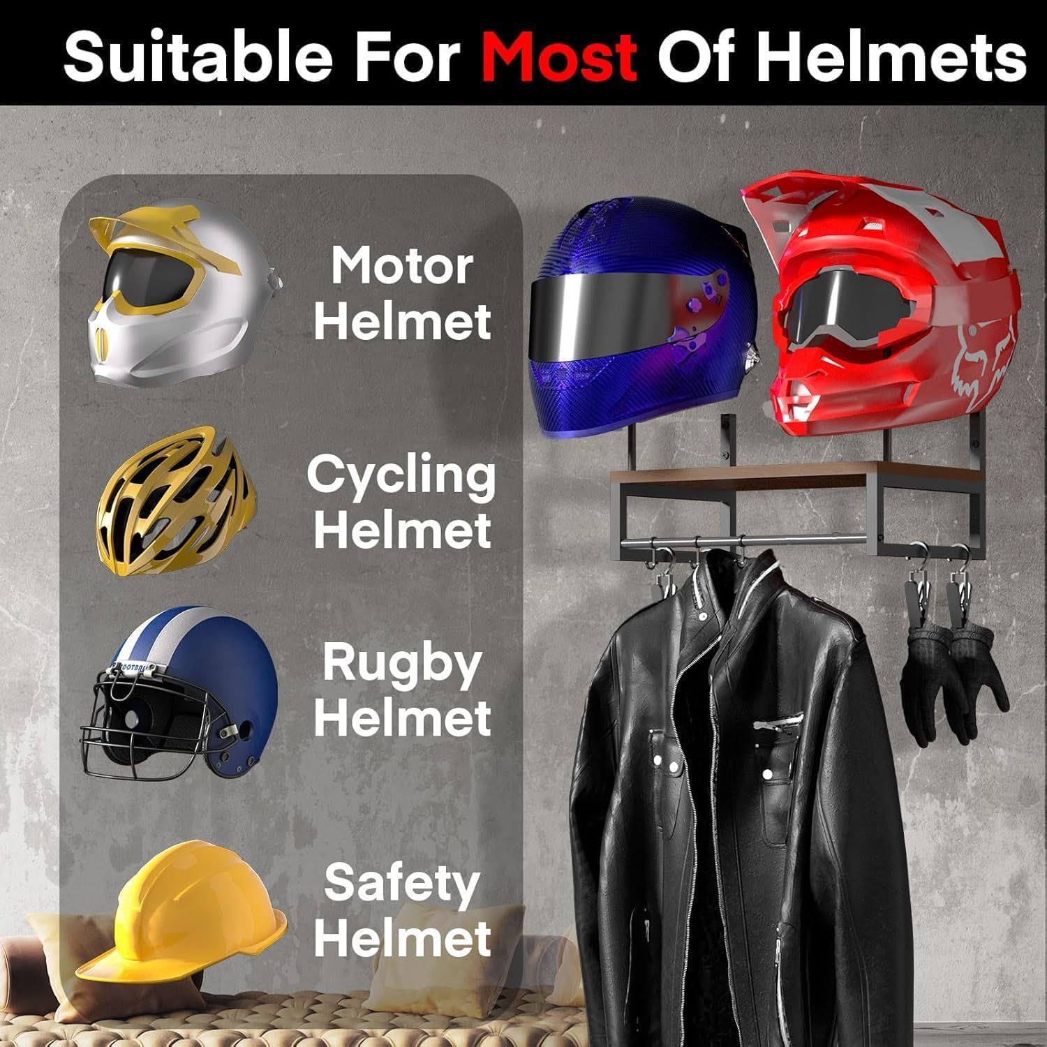 Houten motorhelm wandhouder me - Motorcycle Gear Wall Mount recensie en prijs